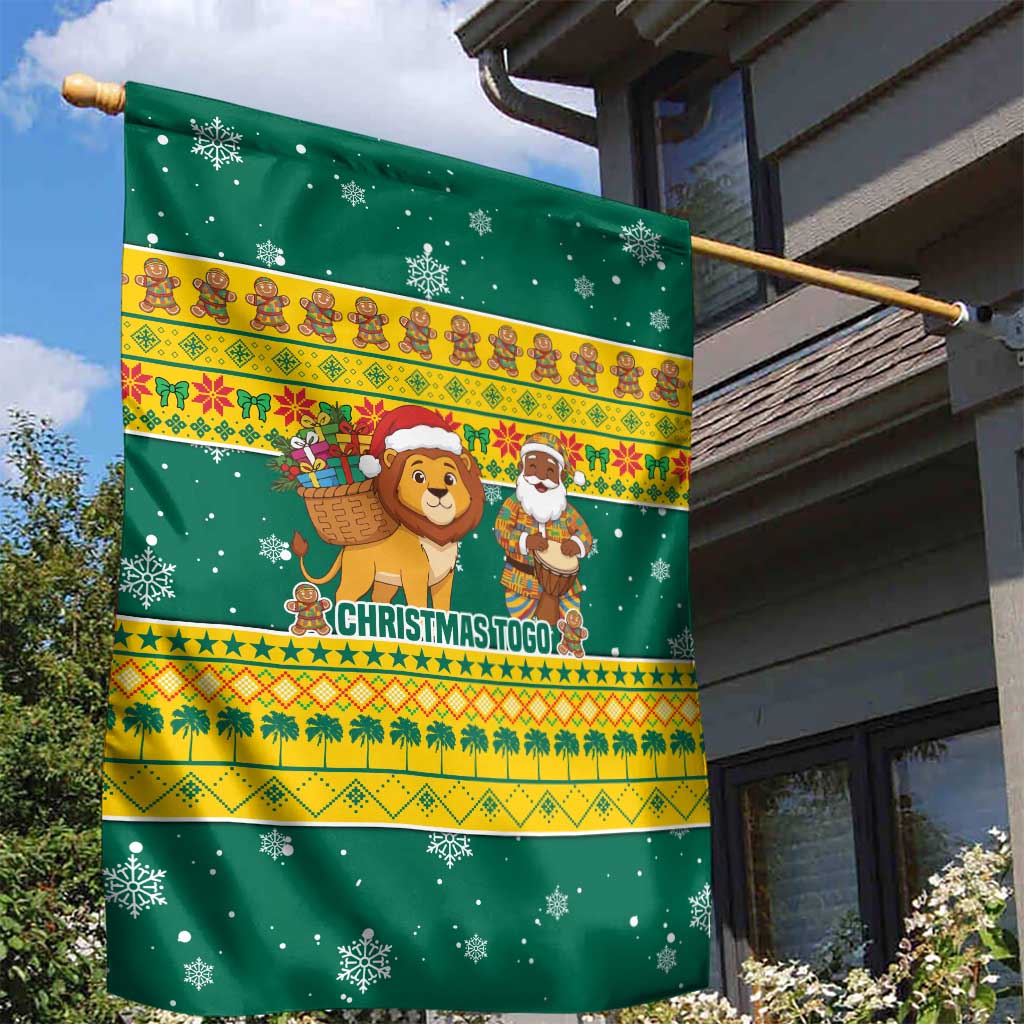 Togo Christmas Garden Flag with Santa Lion Drummer Gingerbread and National Emblem - Wonder Print Shop
