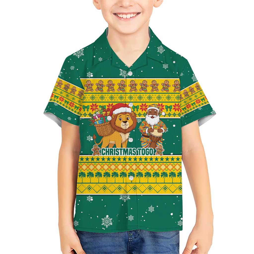 Togo Christmas Hawaiian Shirt with Santa Lion Drummer Gingerbread and National Emblem - Wonder Print Shop