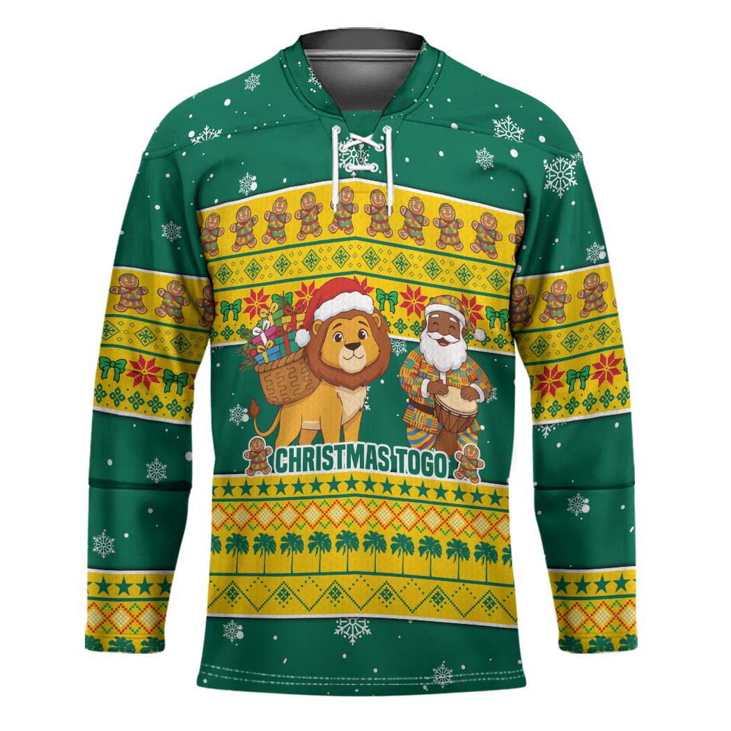 Togo Christmas Hockey Jersey with Santa Lion Drummer Gingerbread and National Emblem - Wonder Print Shop