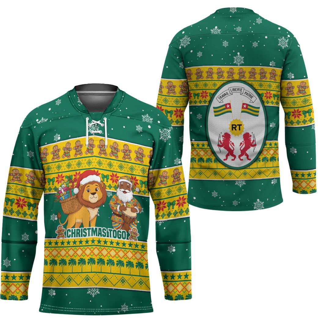 Togo Christmas Hockey Jersey with Santa Lion Drummer Gingerbread and National Emblem - Wonder Print Shop
