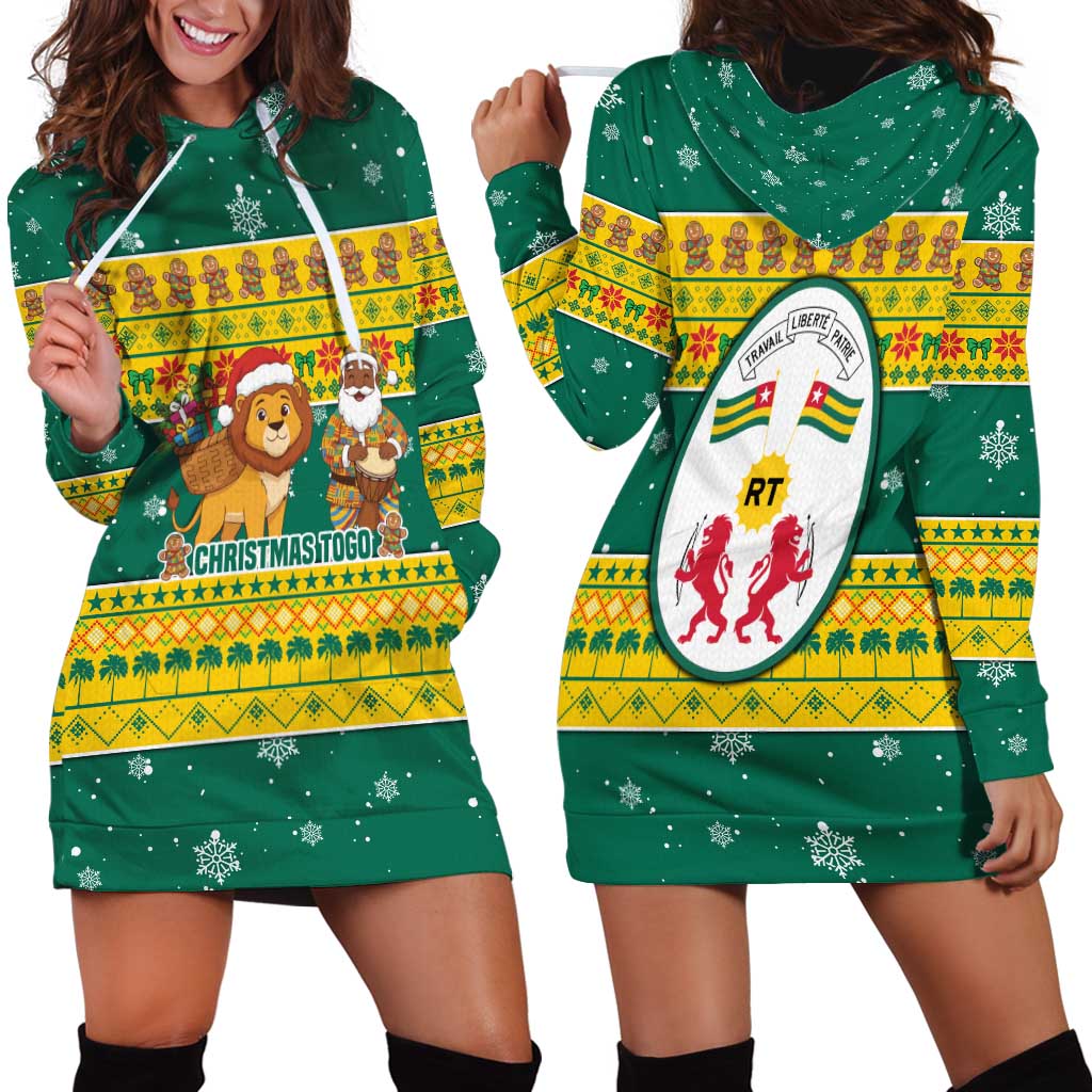 Togo Christmas Hoodie Dress with Santa Lion Drummer Gingerbread and National Emblem - Wonder Print Shop