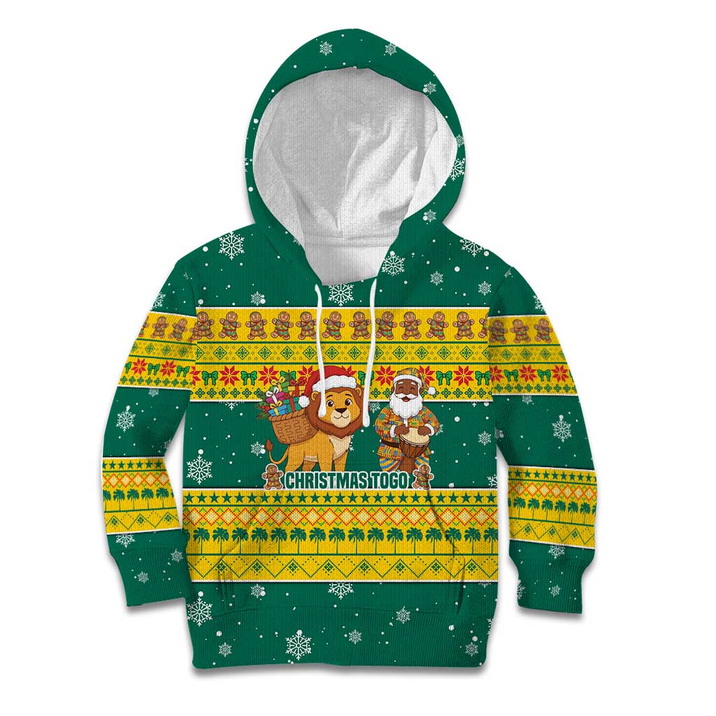 Togo Christmas Kid Hoodie with Santa Lion Drummer Gingerbread and National Emblem - Wonder Print Shop