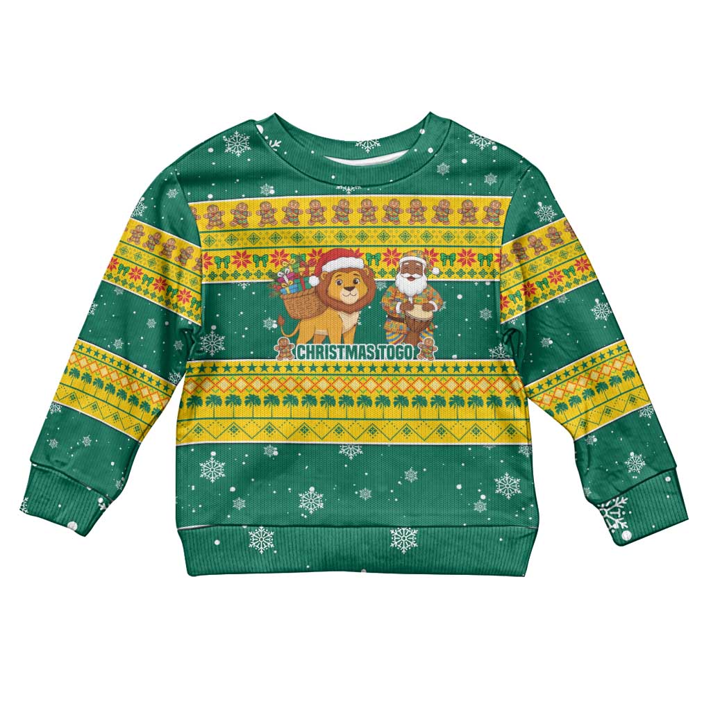 Togo Christmas Kid Ugly Christmas Sweater with Santa Lion Drummer Gingerbread and National Emblem - Wonder Print Shop