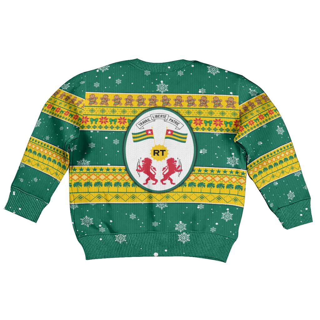 Togo Christmas Kid Ugly Christmas Sweater with Santa Lion Drummer Gingerbread and National Emblem - Wonder Print Shop