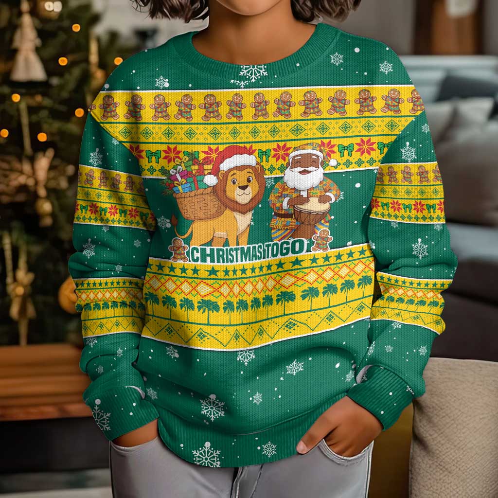 Togo Christmas Kid Ugly Christmas Sweater with Santa Lion Drummer Gingerbread and National Emblem - Wonder Print Shop