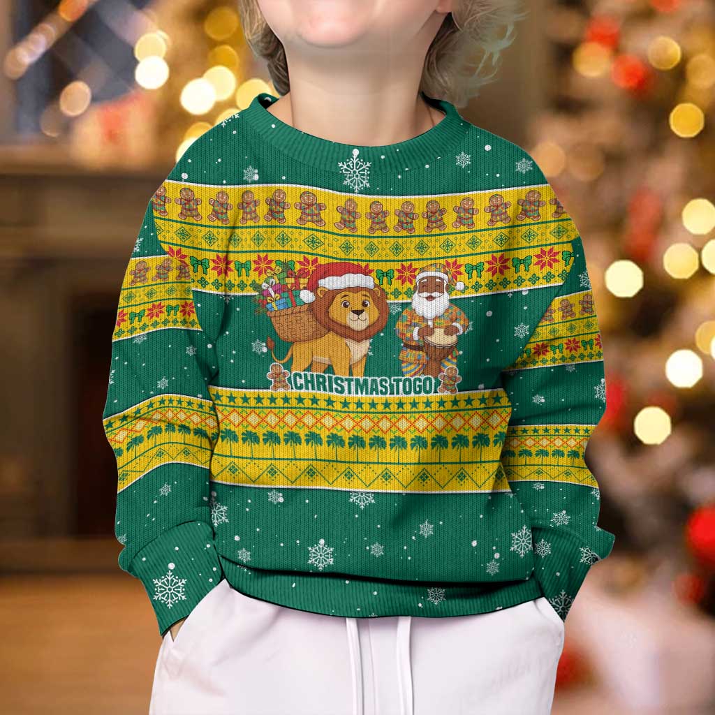Togo Christmas Kid Ugly Christmas Sweater with Santa Lion Drummer Gingerbread and National Emblem - Wonder Print Shop