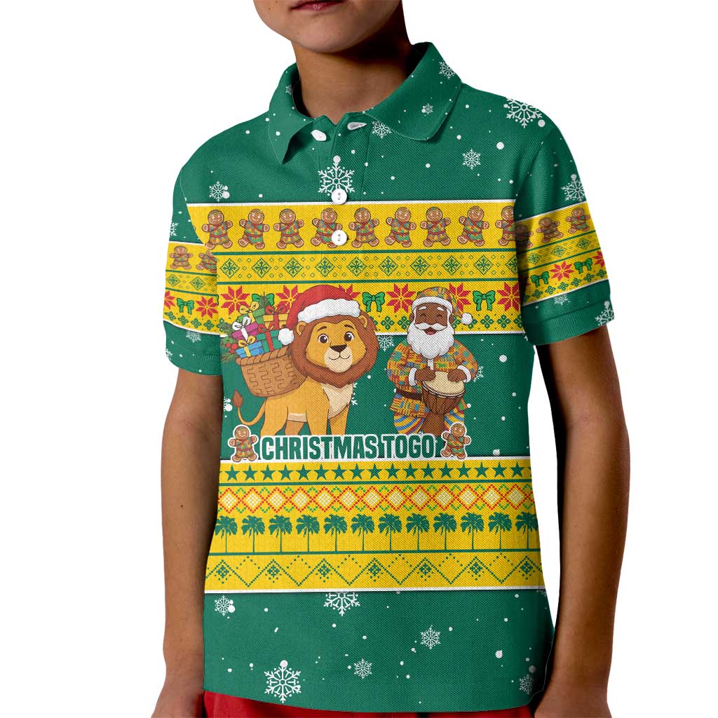 Togo Christmas Kid Polo Shirt with Santa Lion Drummer Gingerbread and National Emblem - Wonder Print Shop
