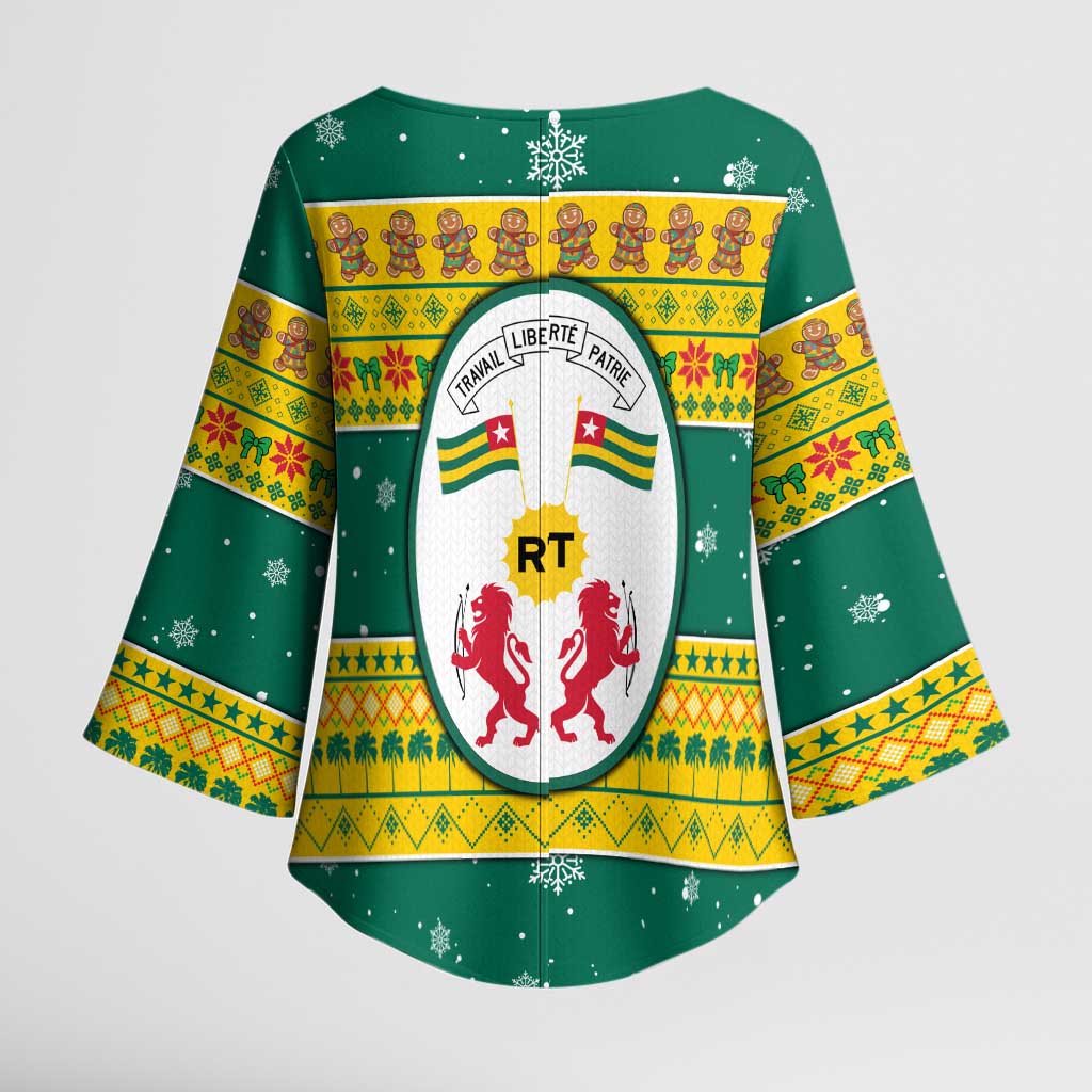 Togo Christmas Kimono Sleeve Blouse with Santa Lion Drummer Gingerbread and National Emblem - Wonder Print Shop