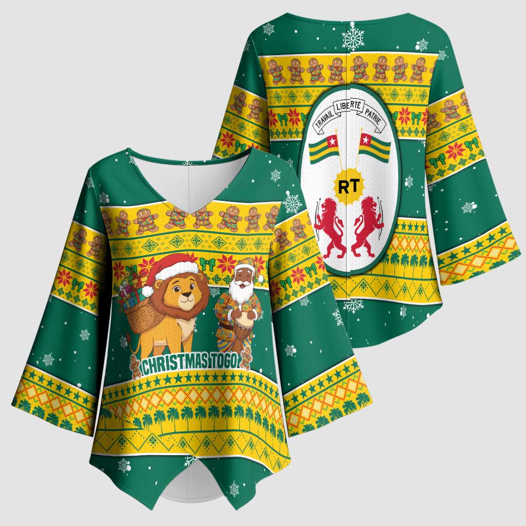 Togo Christmas Kimono Sleeve Blouse with Santa Lion Drummer Gingerbread and National Emblem - Wonder Print Shop