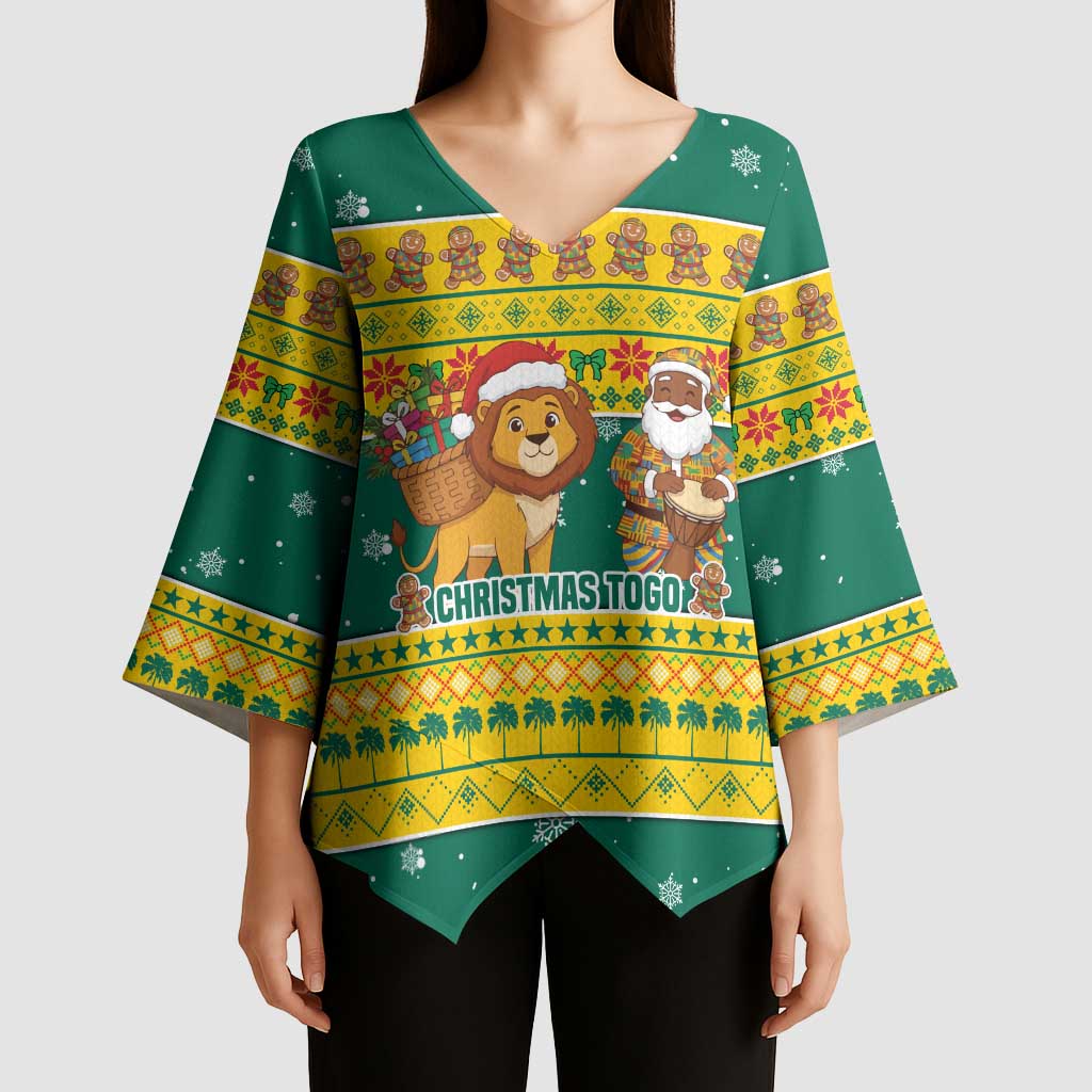 Togo Christmas Kimono Sleeve Blouse with Santa Lion Drummer Gingerbread and National Emblem - Wonder Print Shop