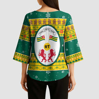 Togo Christmas Kimono Sleeve Blouse with Santa Lion Drummer Gingerbread and National Emblem - Wonder Print Shop
