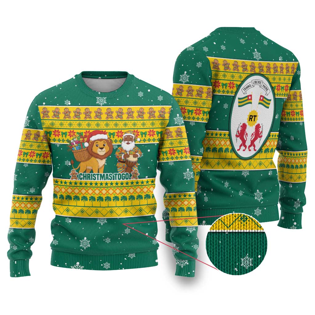 Togo Christmas Ugly Christmas Sweater with Santa Lion Drummer Gingerbread and National Emblem - Wonder Print Shop