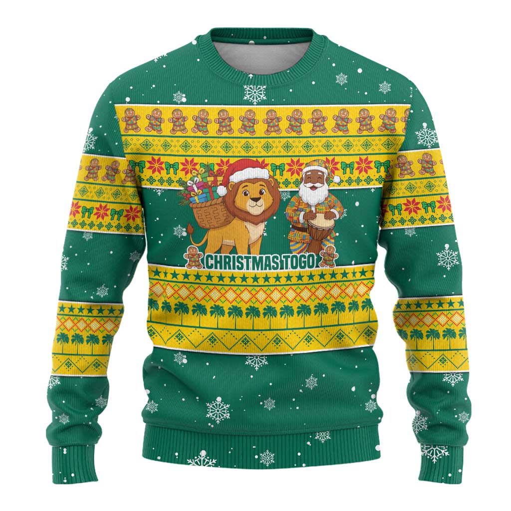 Togo Christmas Ugly Christmas Sweater with Santa Lion Drummer Gingerbread and National Emblem - Wonder Print Shop
