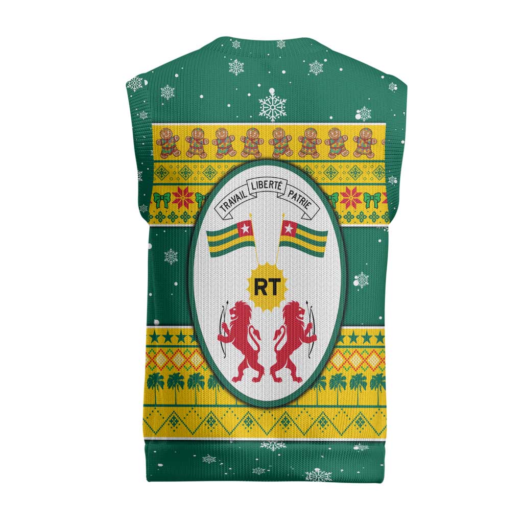 Togo Christmas Knitted V-Neck Vest with Santa Lion Drummer Gingerbread and National Emblem - Wonder Print Shop