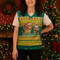 Togo Christmas Knitted V-Neck Vest with Santa Lion Drummer Gingerbread and National Emblem - Wonder Print Shop