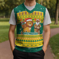 Togo Christmas Knitted V-Neck Vest with Santa Lion Drummer Gingerbread and National Emblem - Wonder Print Shop