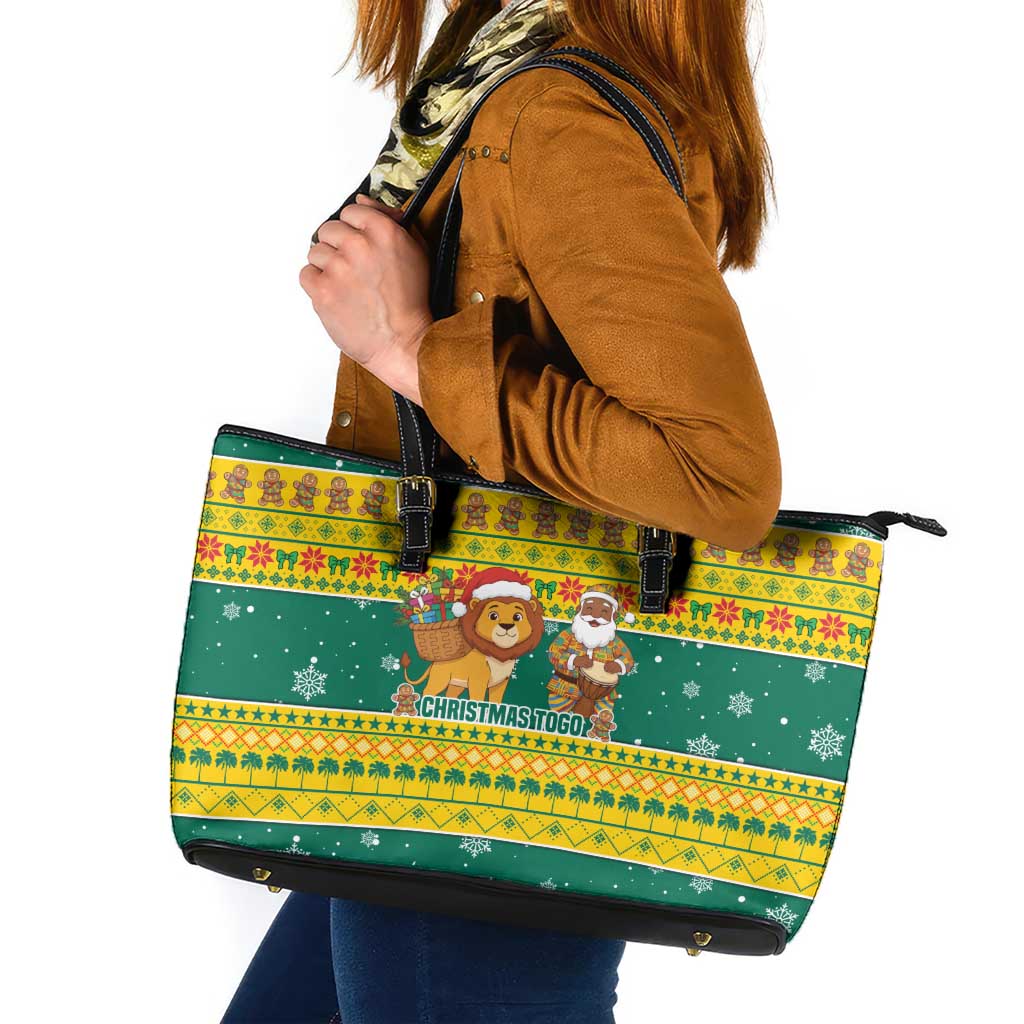Togo Christmas Leather Tote Bag with Santa Lion Drummer Gingerbread and National Emblem - Wonder Print Shop