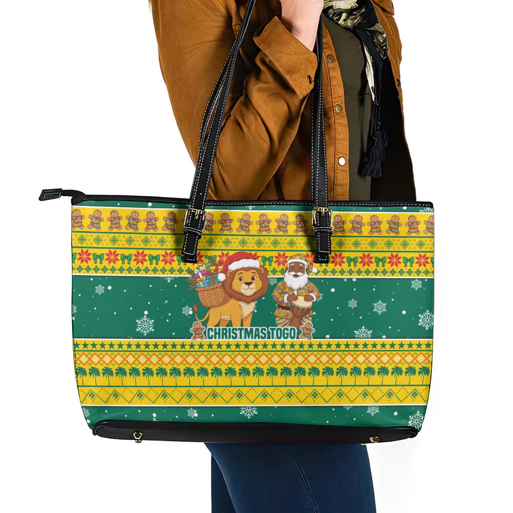 Togo Christmas Leather Tote Bag with Santa Lion Drummer Gingerbread and National Emblem - Wonder Print Shop