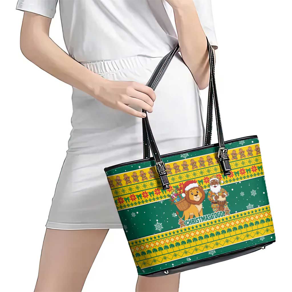 Togo Christmas Leather Tote Bag with Santa Lion Drummer Gingerbread and National Emblem - Wonder Print Shop
