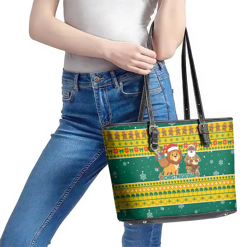 Togo Christmas Leather Tote Bag with Santa Lion Drummer Gingerbread and National Emblem - Wonder Print Shop