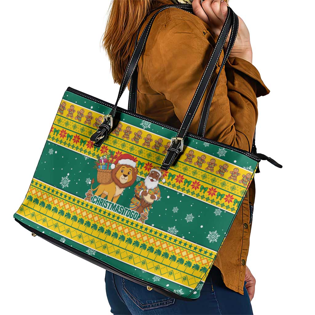 Togo Christmas Leather Tote Bag with Santa Lion Drummer Gingerbread and National Emblem - Wonder Print Shop