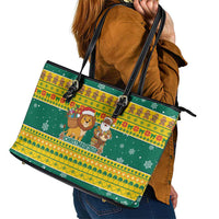 Togo Christmas Leather Tote Bag with Santa Lion Drummer Gingerbread and National Emblem - Wonder Print Shop