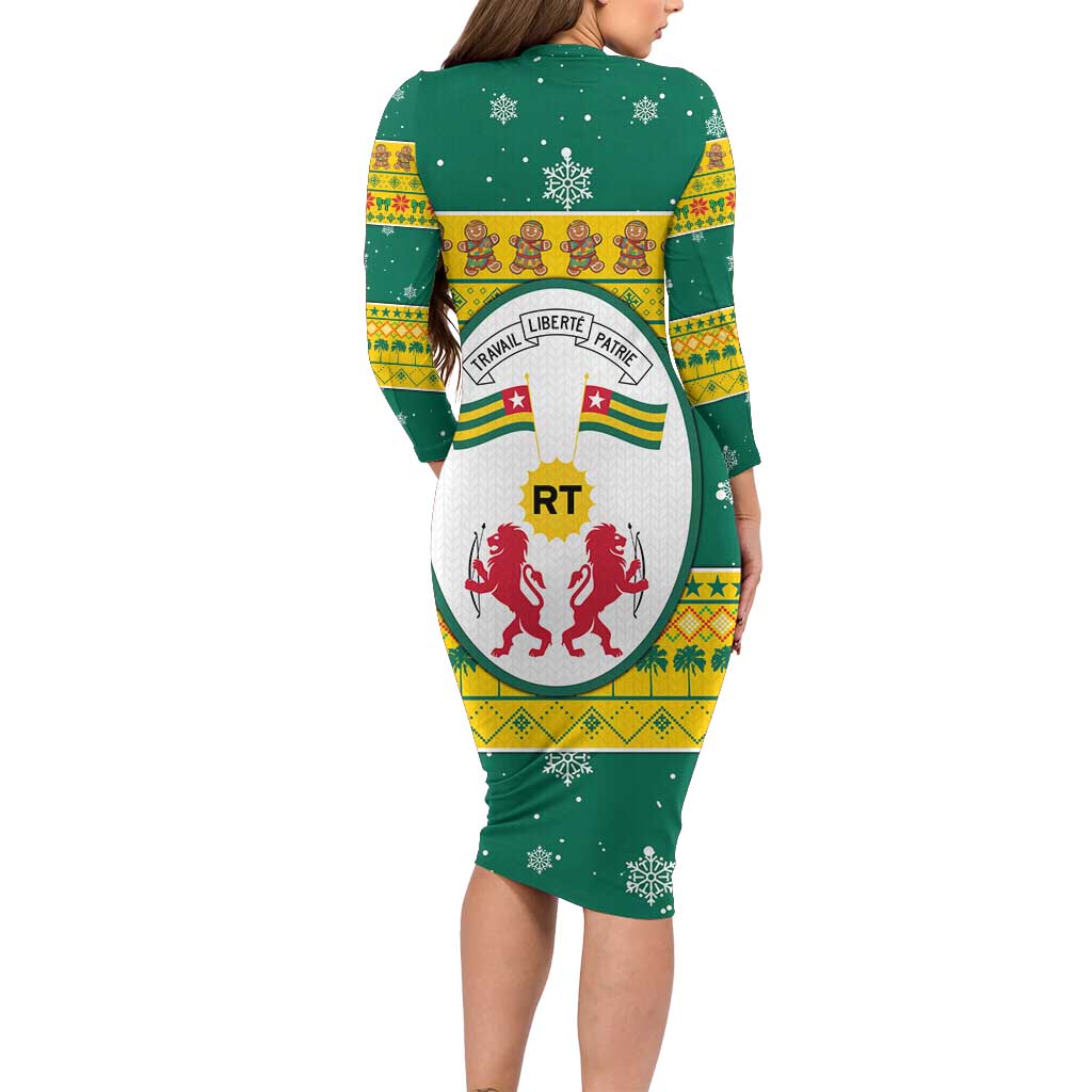 Togo Christmas Long Sleeve Bodycon Dress with Santa Lion Drummer Gingerbread and National Emblem - Wonder Print Shop