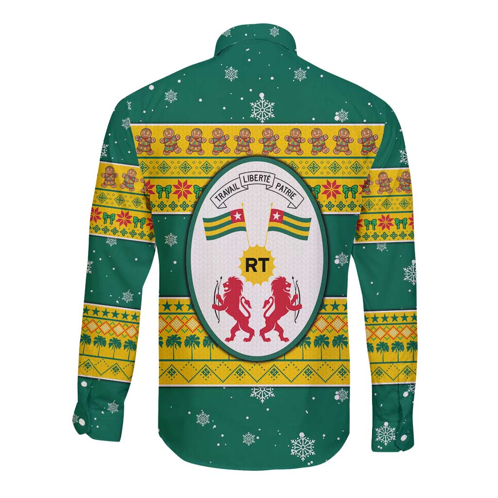 Togo Christmas Long Sleeve Button Shirt with Santa Lion Drummer Gingerbread and National Emblem - Wonder Print Shop