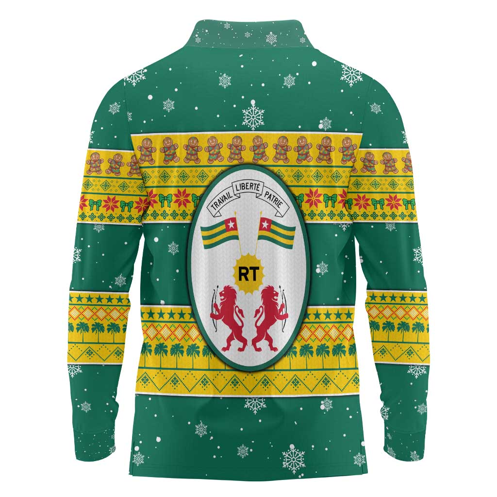 Togo Christmas Long Sleeve Polo Shirt with Santa Lion Drummer Gingerbread and National Emblem - Wonder Print Shop