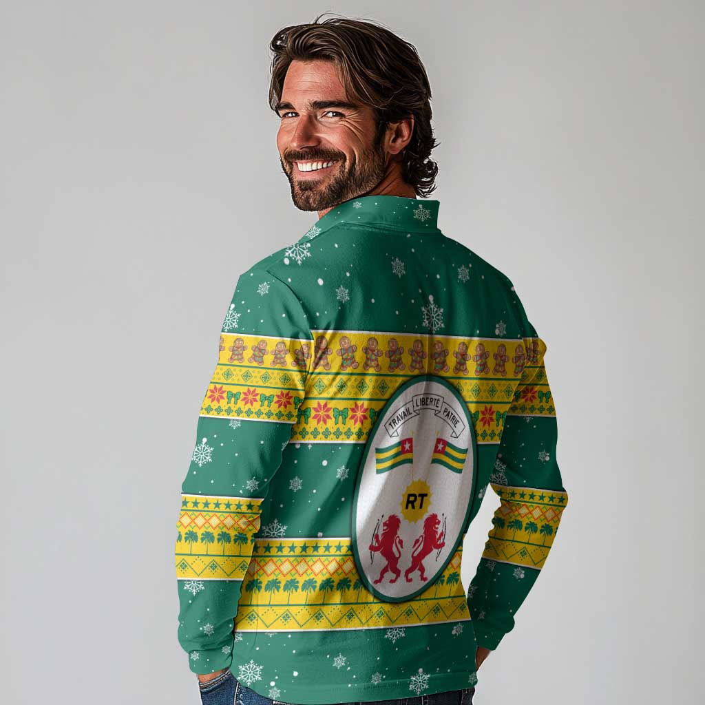 Togo Christmas Long Sleeve Polo Shirt with Santa Lion Drummer Gingerbread and National Emblem - Wonder Print Shop