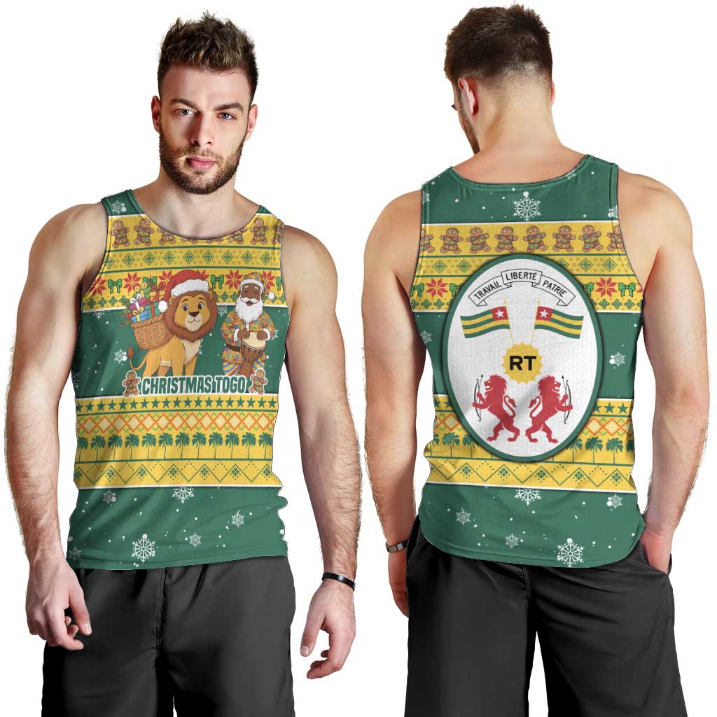 Togo Christmas Men Tank Top with Santa Lion Drummer Gingerbread and National Emblem - Wonder Print Shop