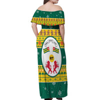 Togo Christmas Off Shoulder Maxi Dress with Santa Lion Drummer Gingerbread and National Emblem - Wonder Print Shop