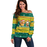 Togo Christmas Off Shoulder Sweater with Santa Lion Drummer Gingerbread and National Emblem - Wonder Print Shop