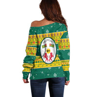Togo Christmas Off Shoulder Sweater with Santa Lion Drummer Gingerbread and National Emblem - Wonder Print Shop