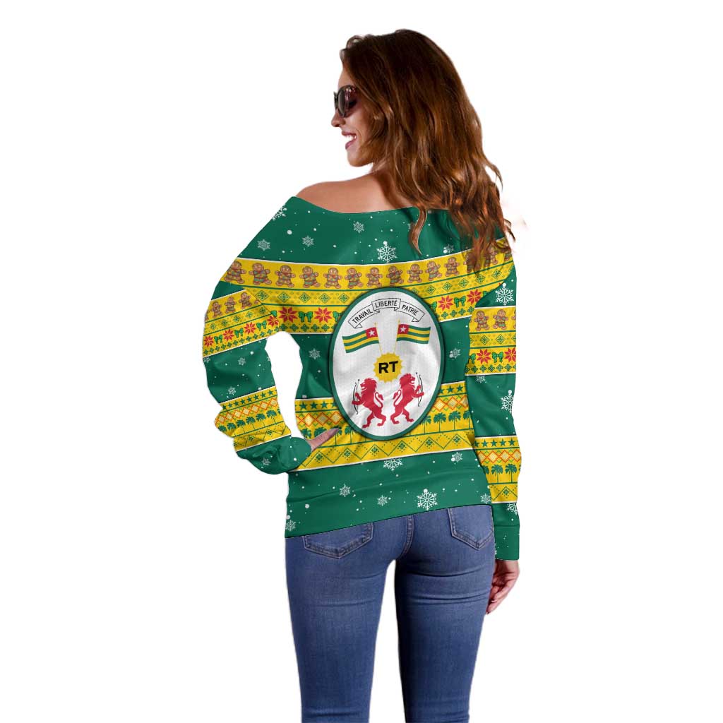 Togo Christmas Off Shoulder Sweater with Santa Lion Drummer Gingerbread and National Emblem - Wonder Print Shop