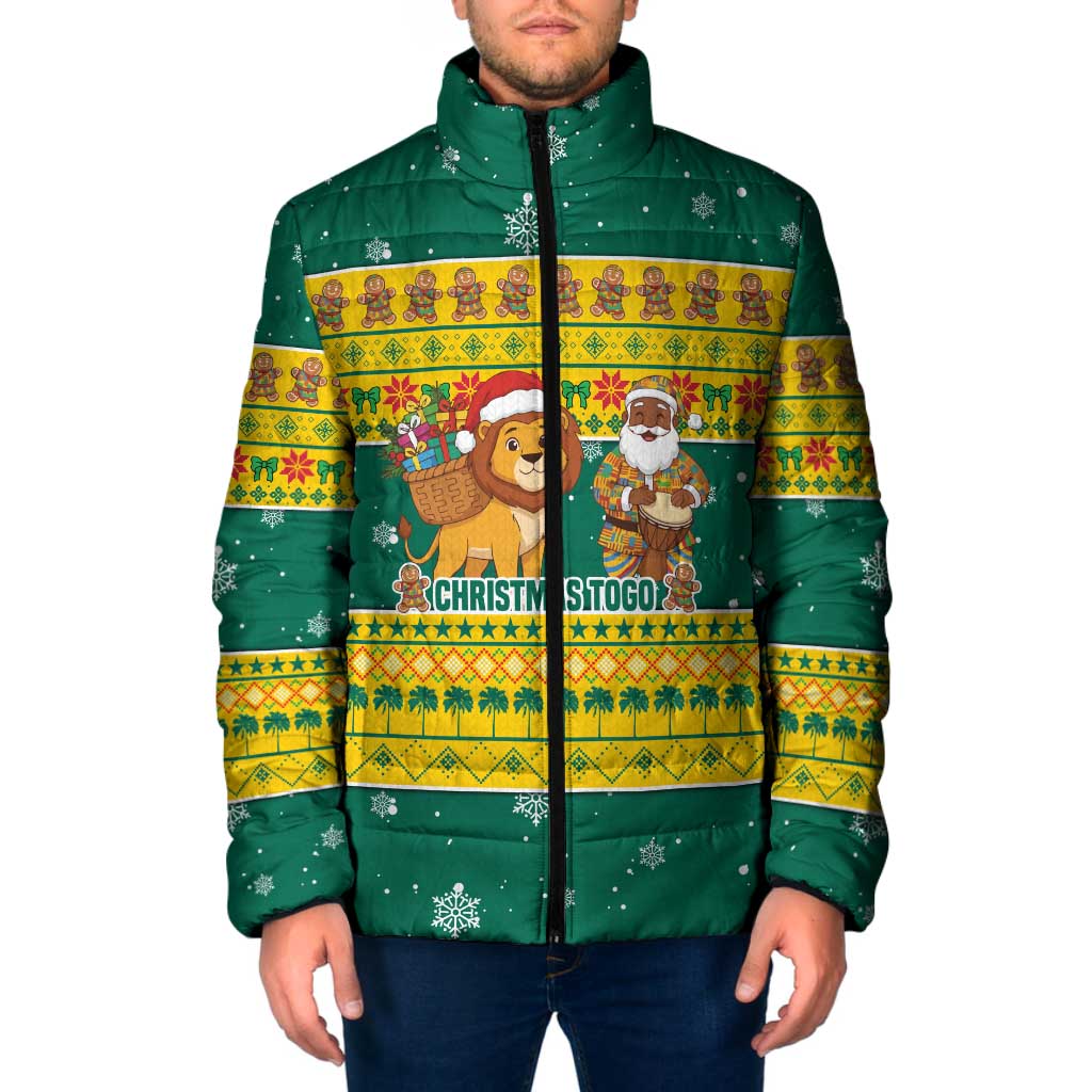 Togo Christmas Padded Jacket with Santa Lion Drummer Gingerbread and National Emblem - Wonder Print Shop