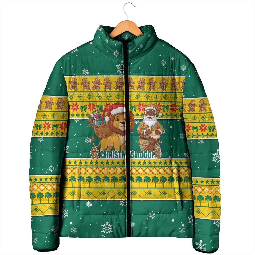 Togo Christmas Padded Jacket with Santa Lion Drummer Gingerbread and National Emblem - Wonder Print Shop