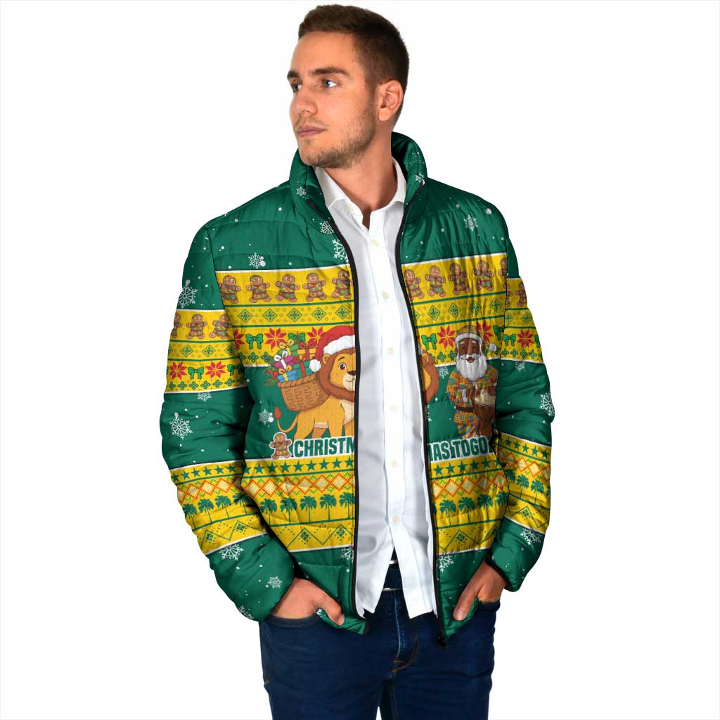 Togo Christmas Padded Jacket with Santa Lion Drummer Gingerbread and National Emblem - Wonder Print Shop