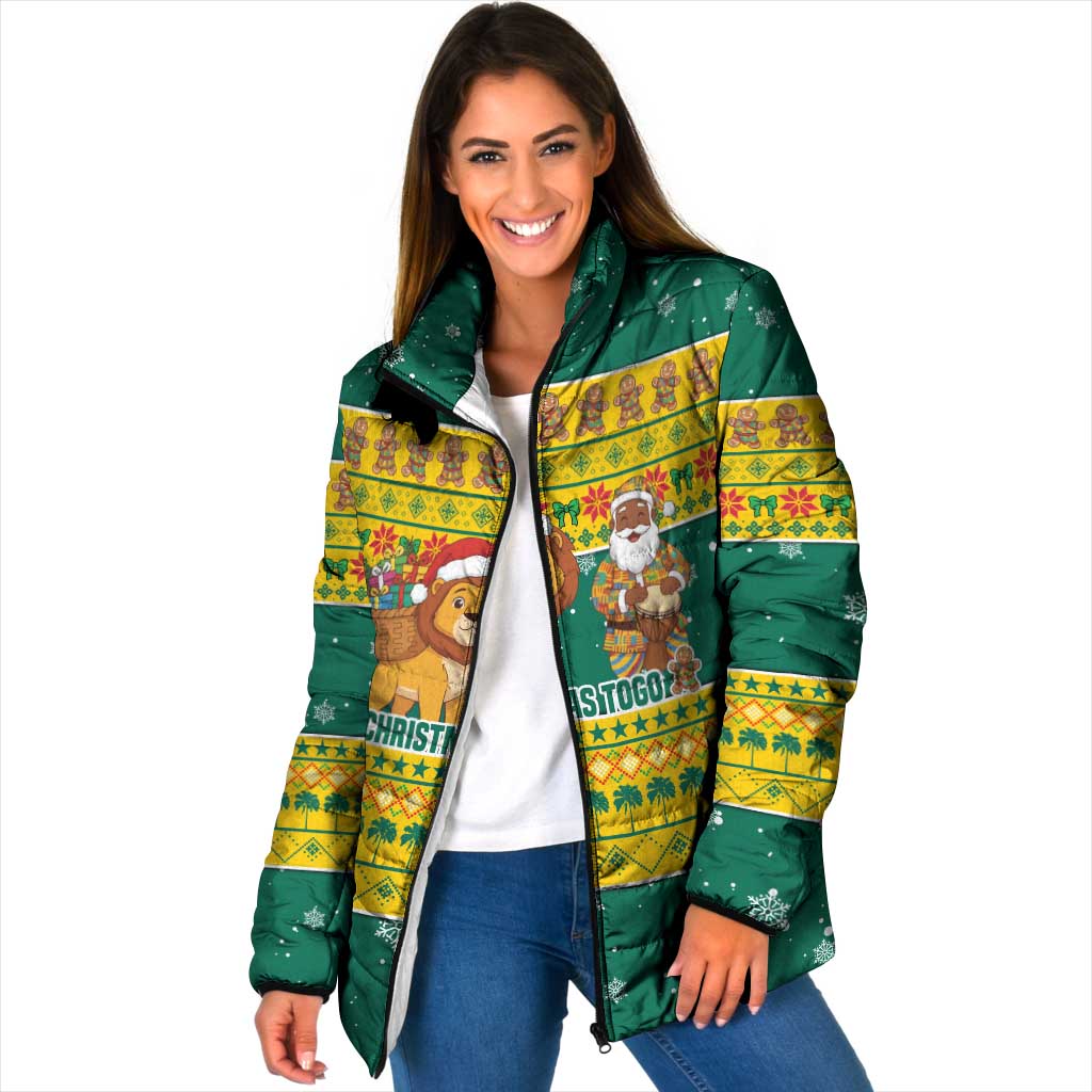 Togo Christmas Padded Jacket with Santa Lion Drummer Gingerbread and National Emblem - Wonder Print Shop