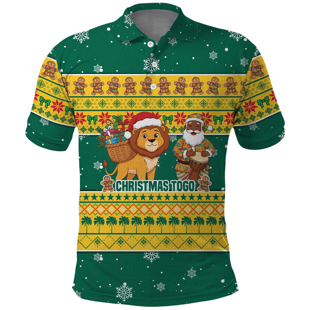 Togo Christmas Polo Shirt with Santa Lion Drummer Gingerbread and National Emblem - Wonder Print Shop