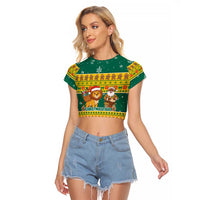 Togo Christmas Raglan Cropped T Shirt with Santa Lion Drummer Gingerbread and National Emblem - Wonder Print Shop