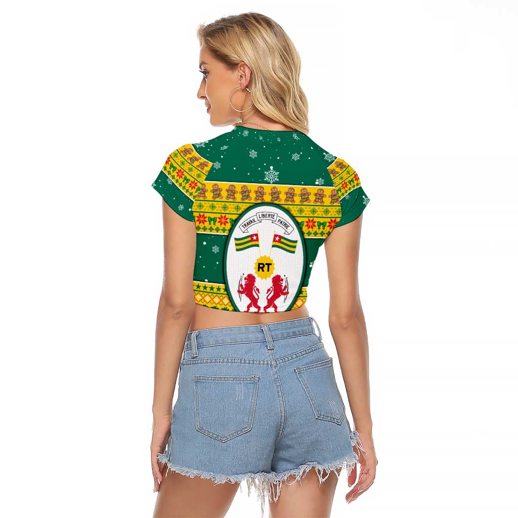Togo Christmas Raglan Cropped T Shirt with Santa Lion Drummer Gingerbread and National Emblem - Wonder Print Shop