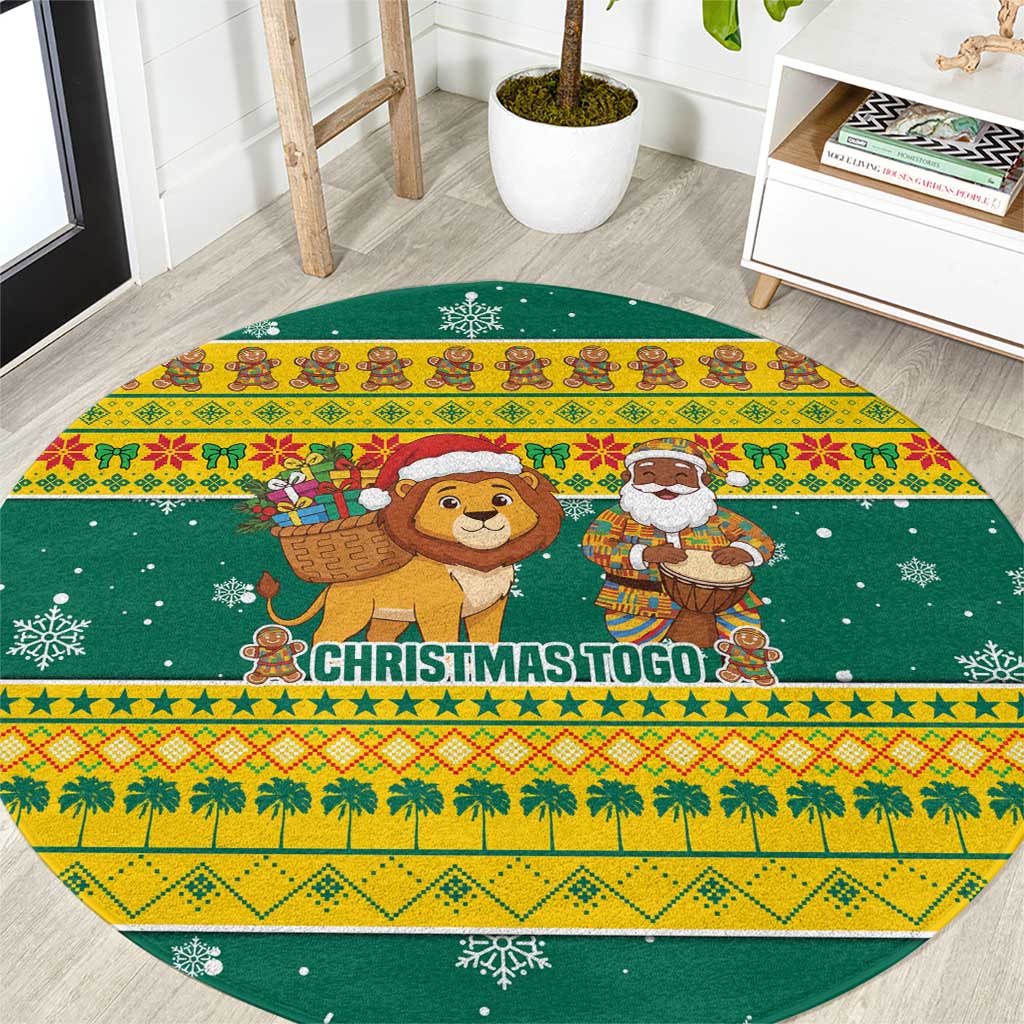 Togo Christmas Round Carpet with Santa Lion Drummer Gingerbread and National Emblem - Wonder Print Shop