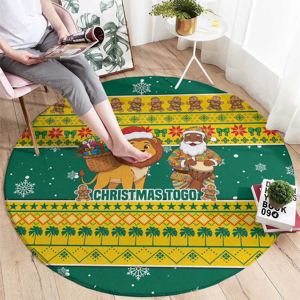 Togo Christmas Round Carpet with Santa Lion Drummer Gingerbread and National Emblem - Wonder Print Shop