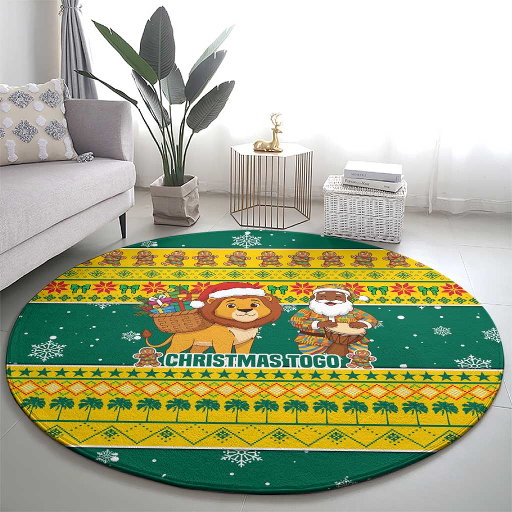 Togo Christmas Round Carpet with Santa Lion Drummer Gingerbread and National Emblem - Wonder Print Shop
