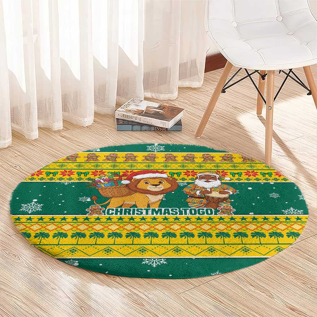 Togo Christmas Round Carpet with Santa Lion Drummer Gingerbread and National Emblem - Wonder Print Shop