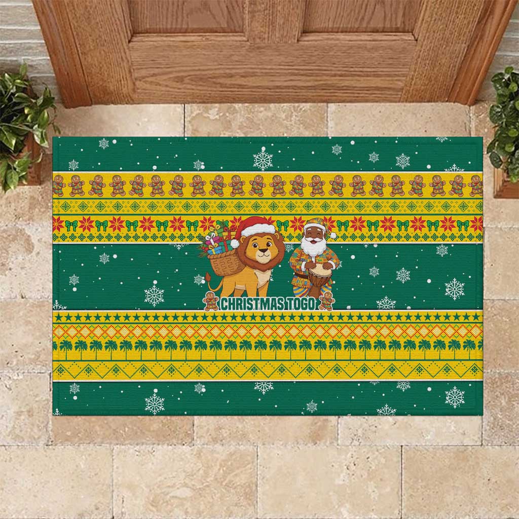 Togo Christmas Rubber Doormat with Santa Lion Drummer Gingerbread and National Emblem - Wonder Print Shop