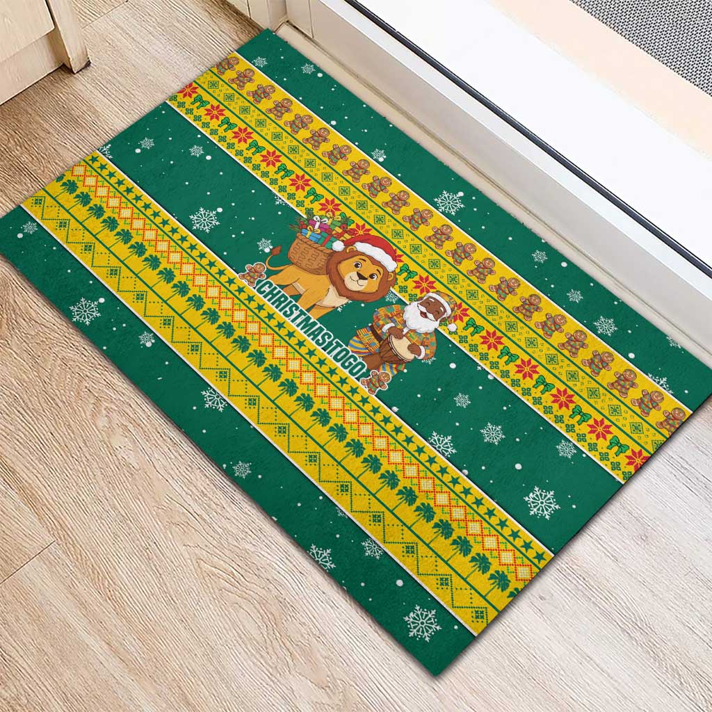 Togo Christmas Rubber Doormat with Santa Lion Drummer Gingerbread and National Emblem - Wonder Print Shop