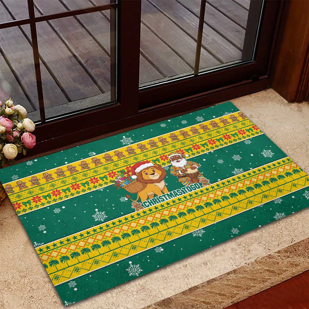 Togo Christmas Rubber Doormat with Santa Lion Drummer Gingerbread and National Emblem - Wonder Print Shop