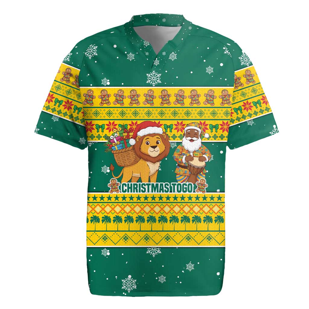 Togo Christmas Rugby Jersey with Santa Lion Drummer Gingerbread and National Emblem - Wonder Print Shop